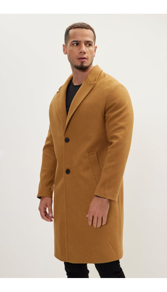 Long Fitted Pea Coat With Notch Lapel - Hazelnut - Ron Tomson