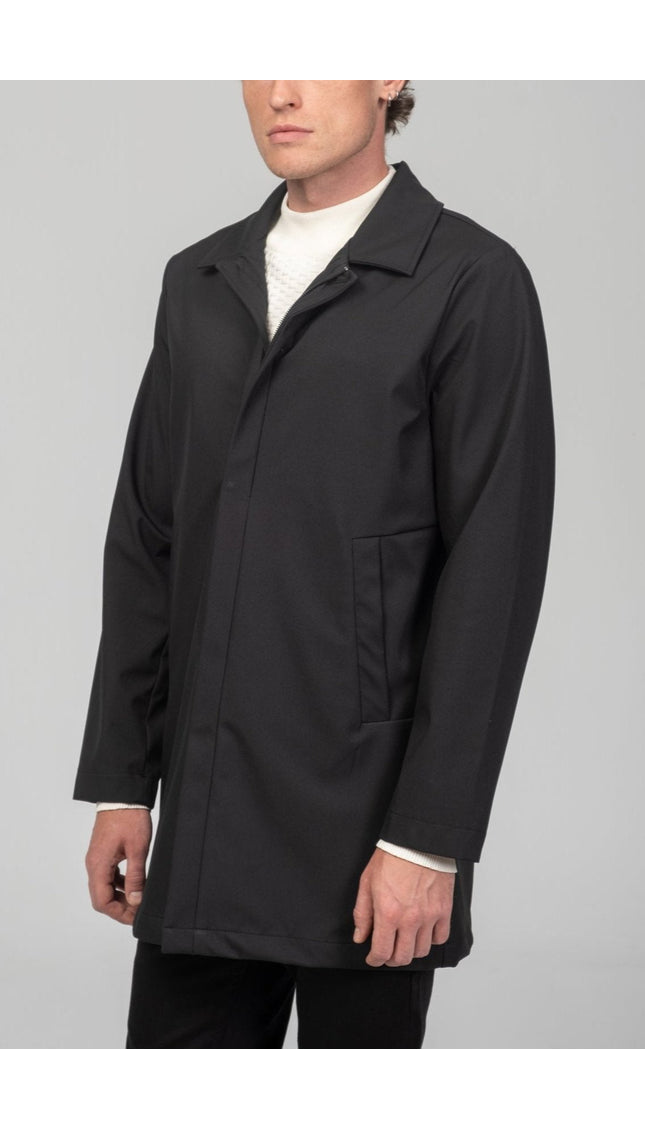 Long Lightweight Rain Coat - Black - Ron Tomson