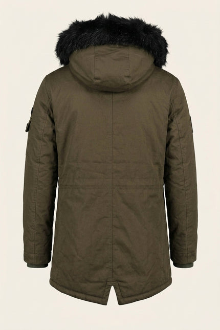 Long Line Faux Fur Anorak - Khaki - Back