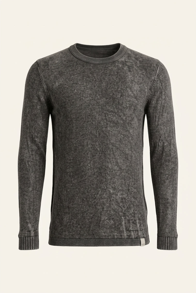 Long-Sleeve Crewneck Knit - Anthracite - Front