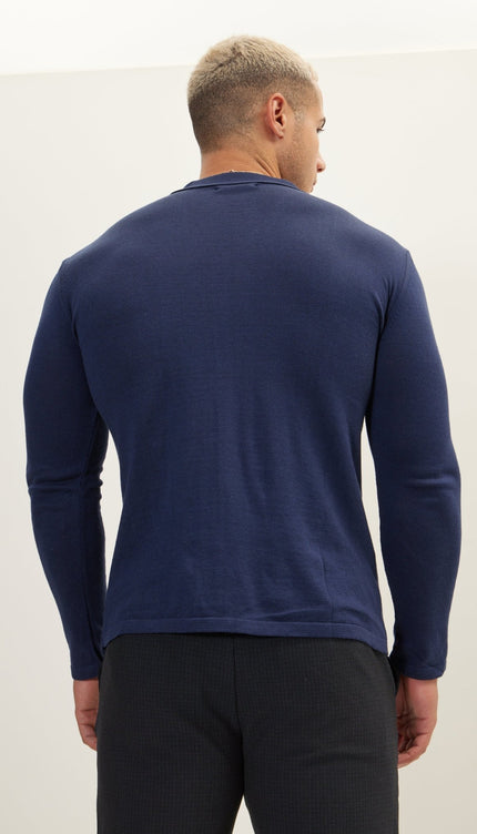 Long Sleeve Knit Button Down - Navy - Ron Tomson