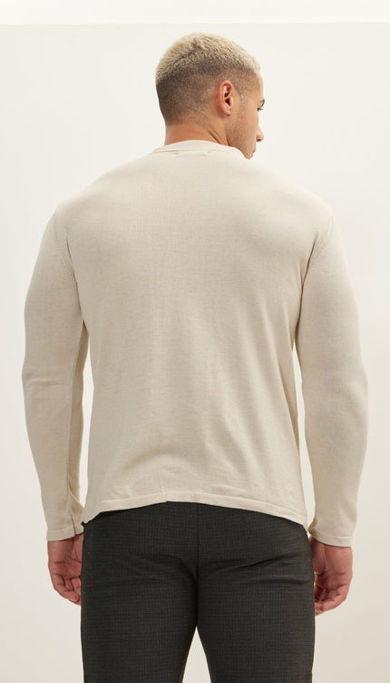 Long Sleeve Knit Button Down - Stone - Ron Tomson
