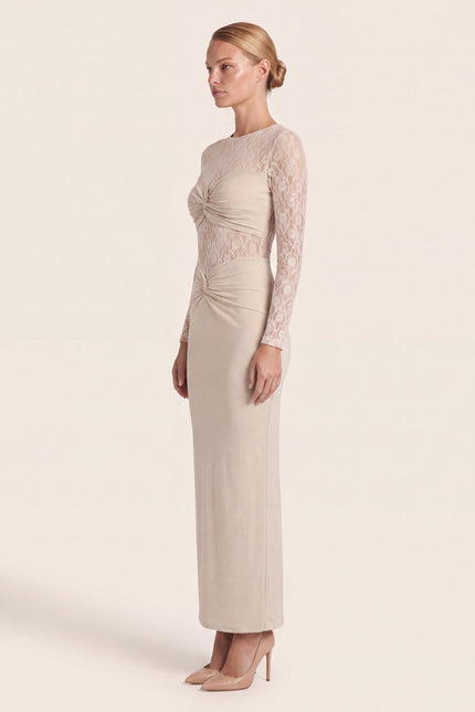 Long-Sleeve Laced Dress - Beige - side view