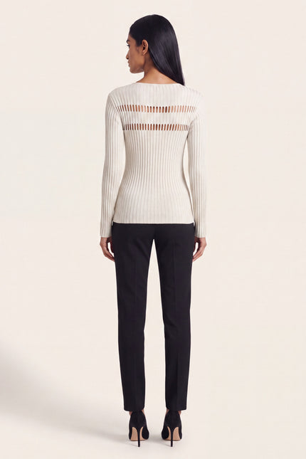 Cut-Out Ribbed Top - Off-White - back view