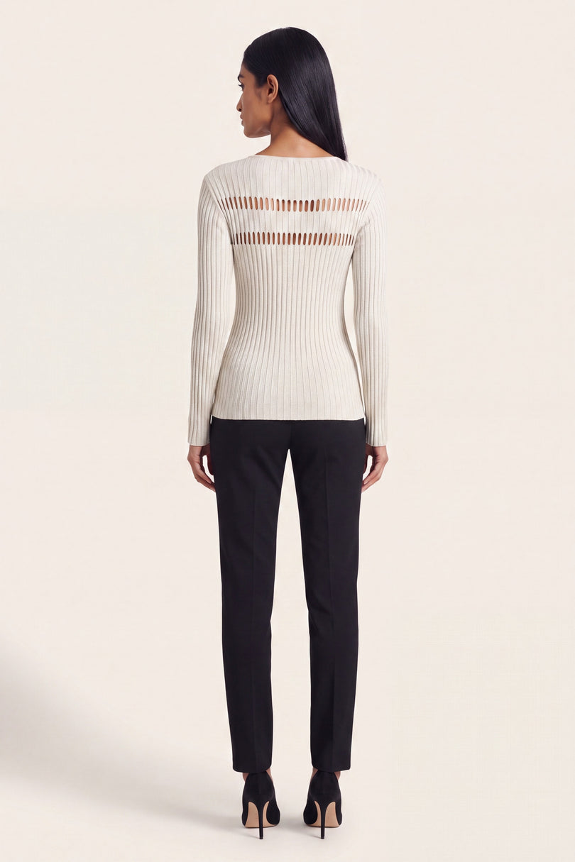 Cut-Out Ribbed Top - Off-White - back view