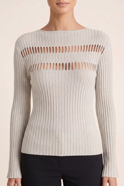Cut-Out Ribbed Top - Off-White - detail view