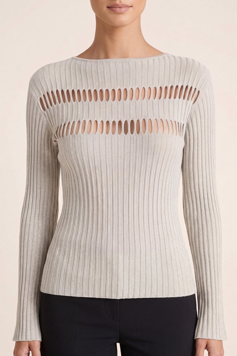 Cut-Out Ribbed Top - Off-White - detail view