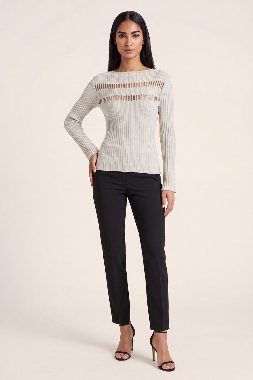 Cut-Out Ribbed Top - Off-White - front view