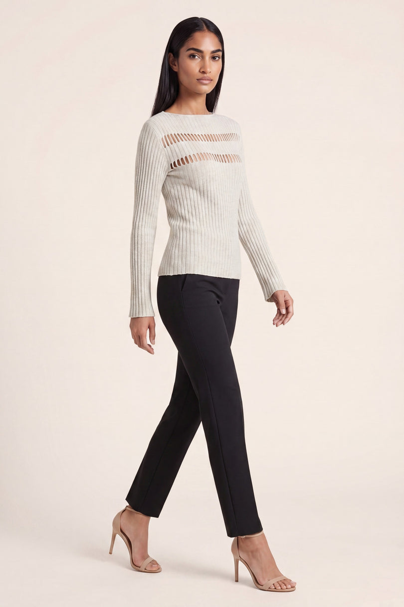 Cut-Out Ribbed Top - Off-White - side view