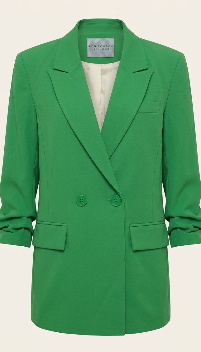 Longline Double-Breasted Blazer - Green - Front