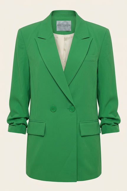 Longline Double-Breasted Blazer - Green - Front