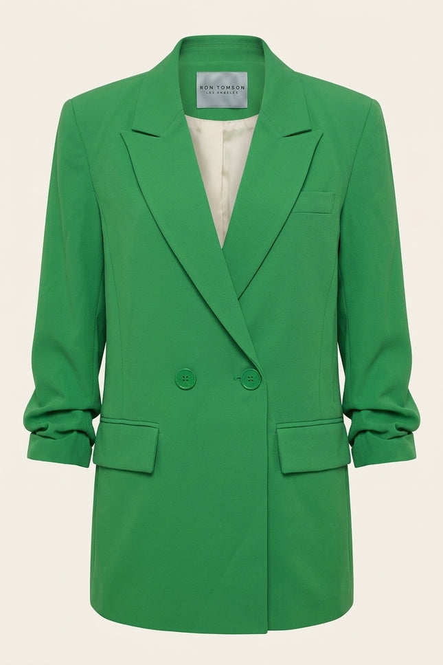 Longline Double-Breasted Blazer - Green - Front