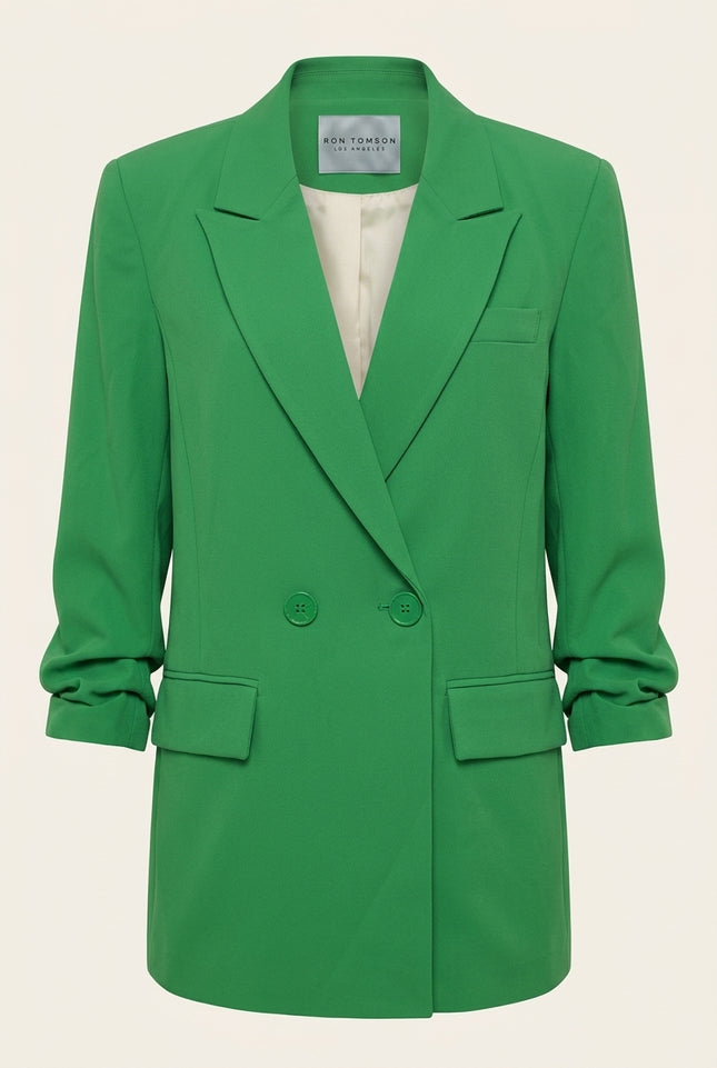 Longline Double-Breasted Blazer - Green - Front