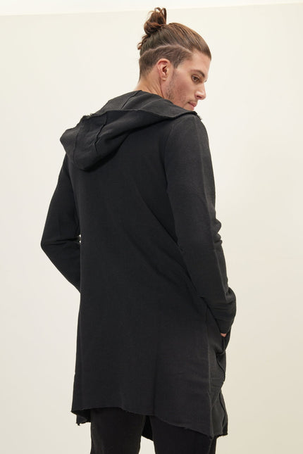 Longline Hooded Cardigan - Black - Ron Tomson