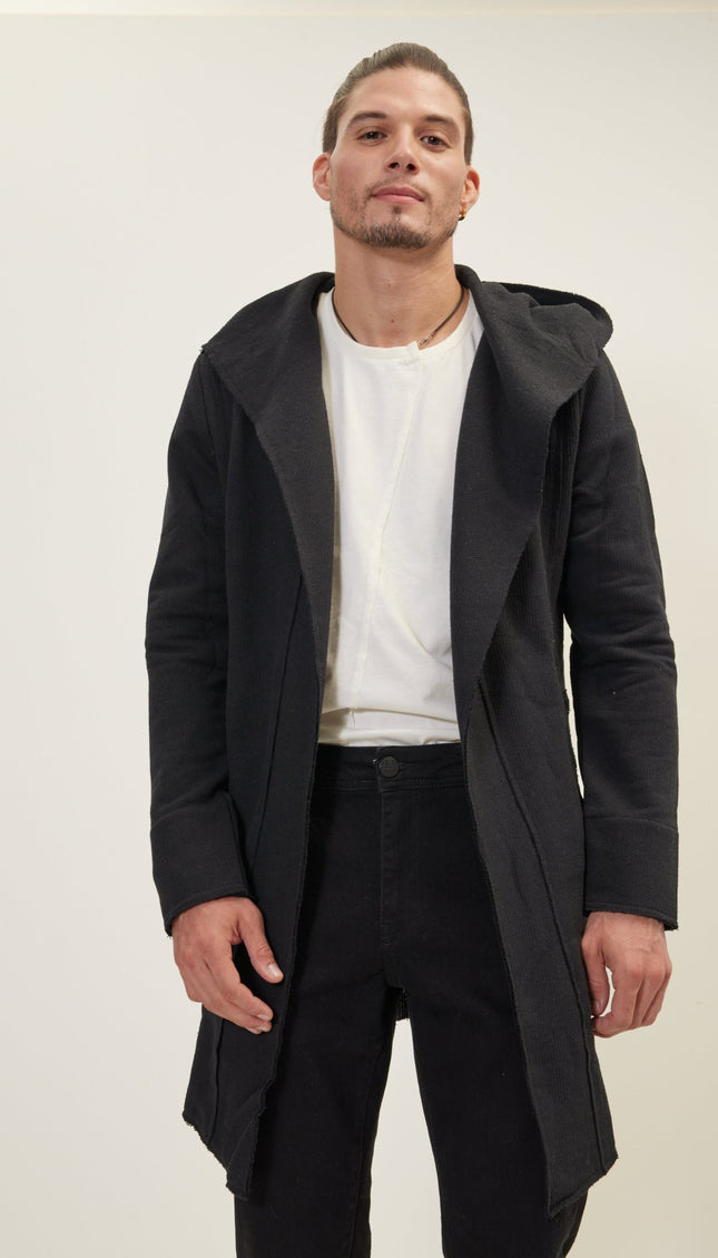 Longline Hooded Cardigan - Black - Ron Tomson