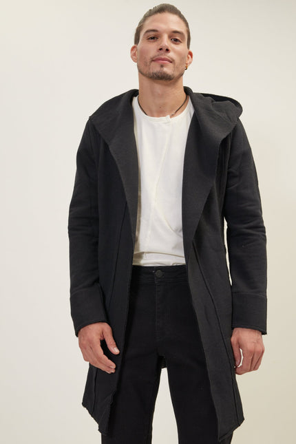 Longline Hooded Cardigan - Black - Ron Tomson