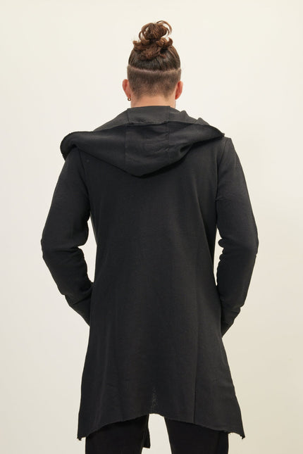 Longline Hooded Cardigan - Black - Ron Tomson