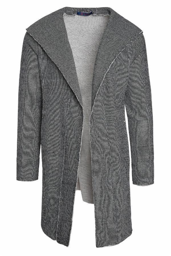 Longline Hooded Cardigan - Black White - Ron Tomson