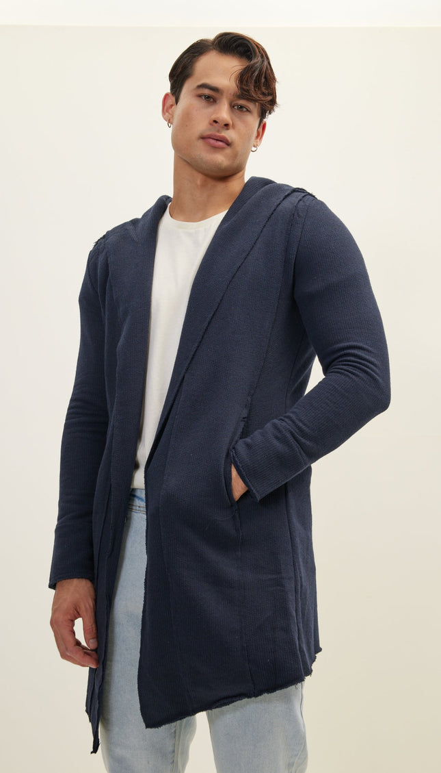 Longline Hooded Cardigan - Navy - Ron Tomson