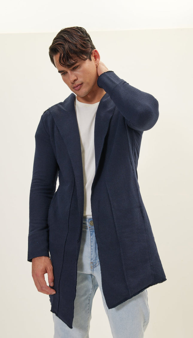 Longline Hooded Cardigan - Navy - Ron Tomson
