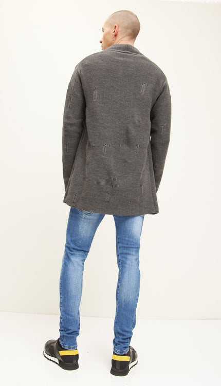 Longline Knit Cardigan - Anthracite - Ron Tomson