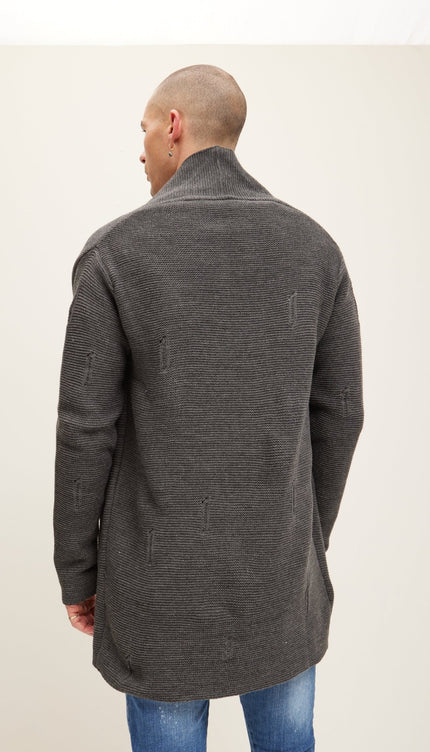 Longline Knit Cardigan - Anthracite - Ron Tomson