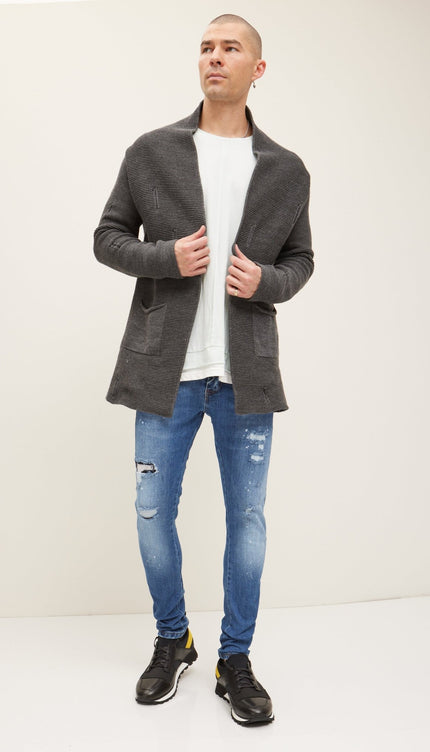 Longline Knit Cardigan - Anthracite - Ron Tomson