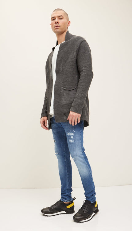 Longline Knit Cardigan - Anthracite - Ron Tomson