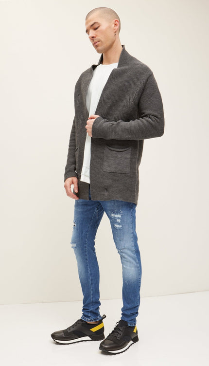 Longline Knit Cardigan - Anthracite - Ron Tomson