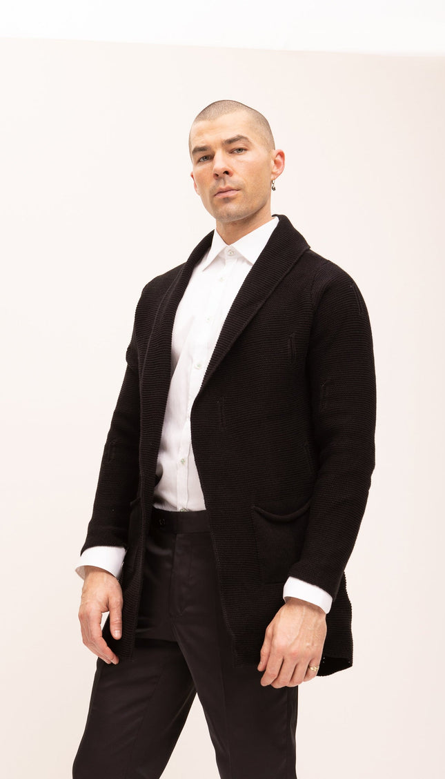 Longline Knit Cardigan - Black - Ron Tomson