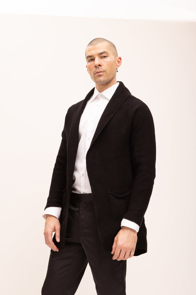 Longline Knit Cardigan - Black - Ron Tomson