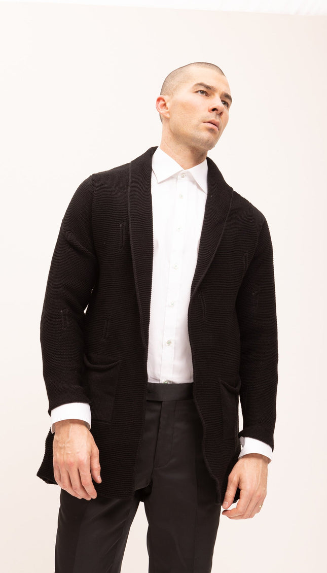 Longline Knit Cardigan - Black - Ron Tomson
