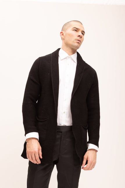 Longline Knit Cardigan - Black - Ron Tomson