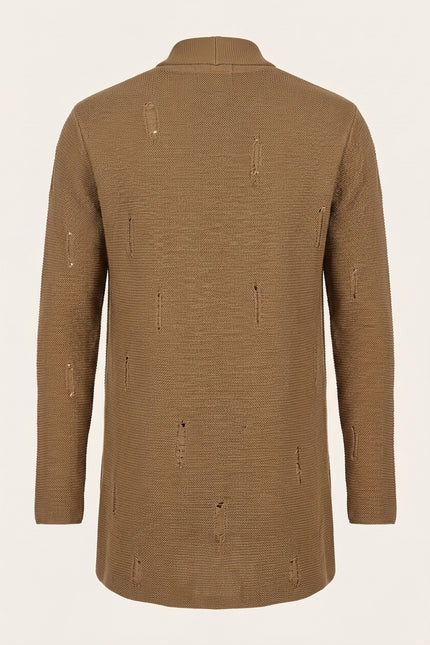 Longline Knit Cardigan - Camel - Back