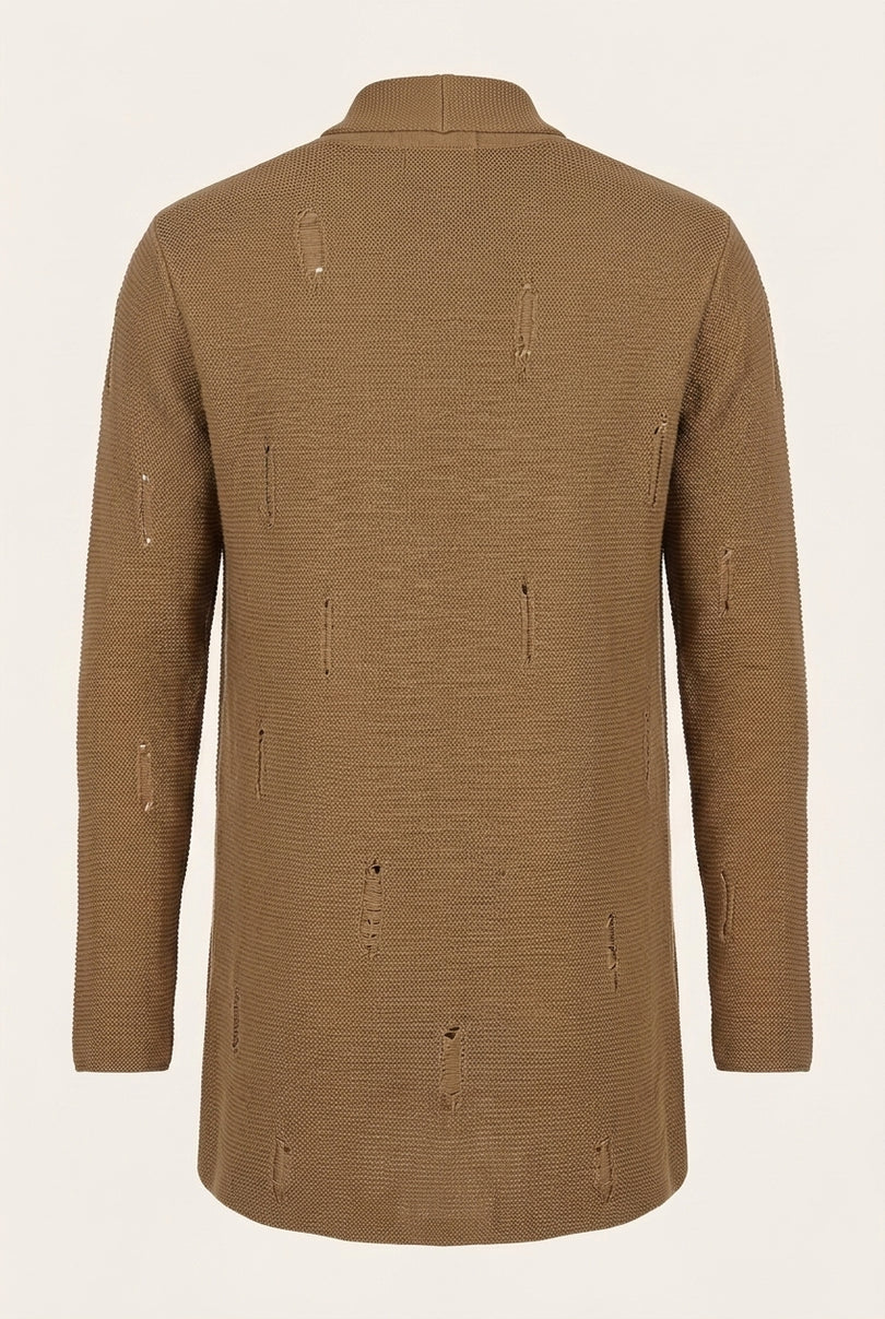 Longline Knit Cardigan - Camel - Back