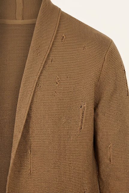 Longline Knit Cardigan - Camel - Detail