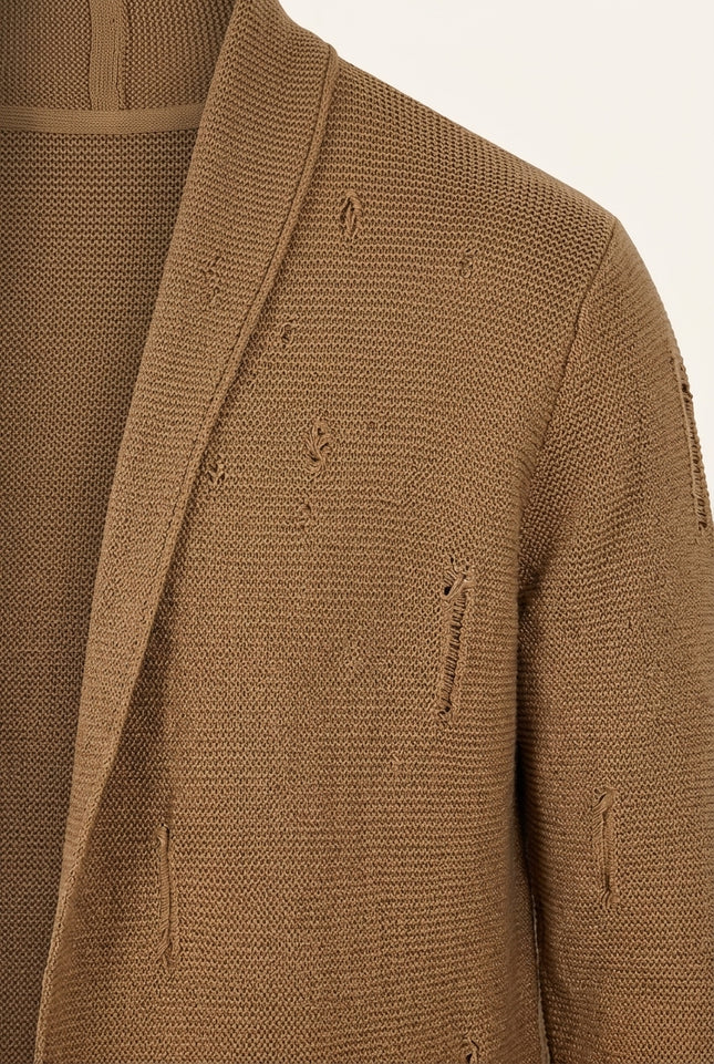 Longline Knit Cardigan - Camel - Detail