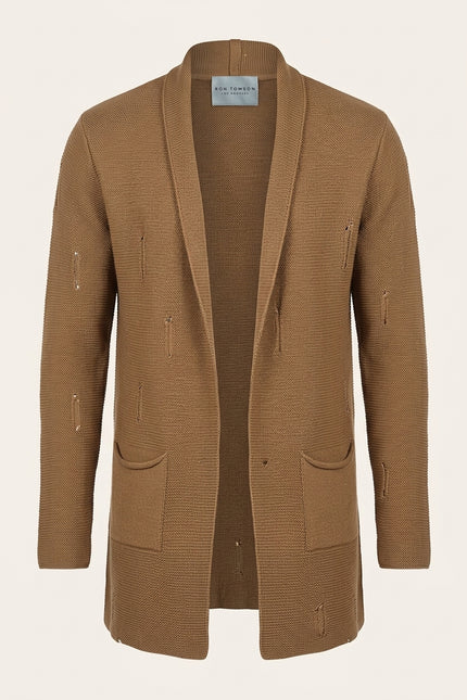 Longline Knit Cardigan - Camel - Front