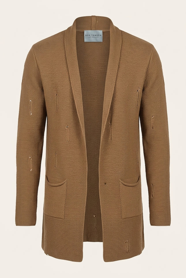 Longline Knit Cardigan - Camel - Front