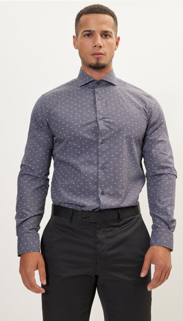 Love Print Pure Cotton Dress Shirt - Anthracite - Ron Tomson