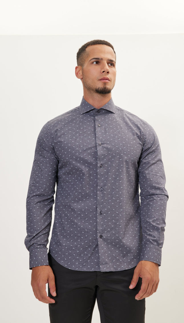 Love Print Pure Cotton Dress Shirt - Anthracite - Ron Tomson