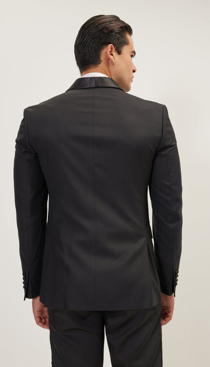 Ludlow Shawl Collar Tuxedo Jacket - Black Satin - Ron Tomson