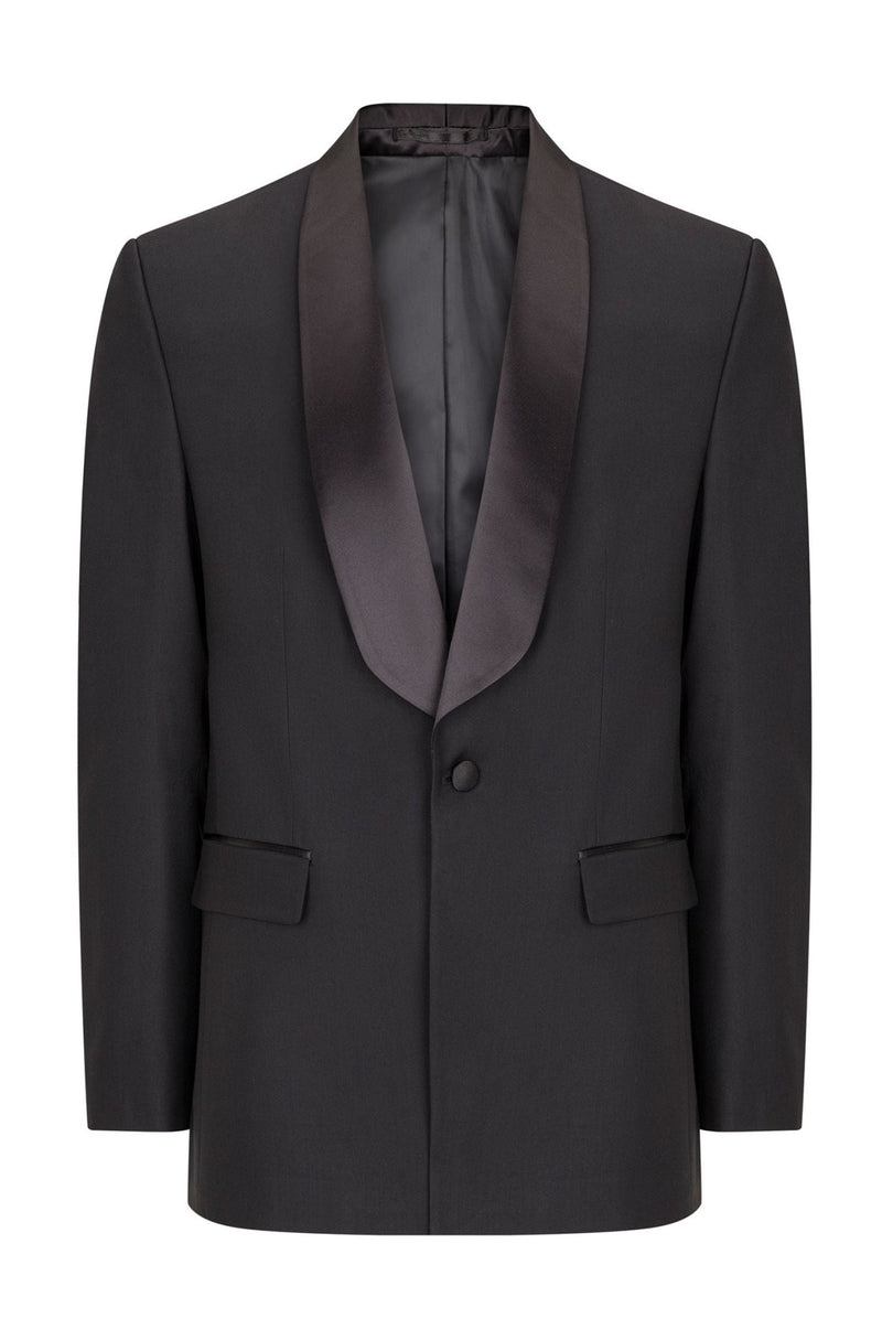 Ludlow Shawl Collar Tuxedo Jacket - Black Satin - Ron Tomson