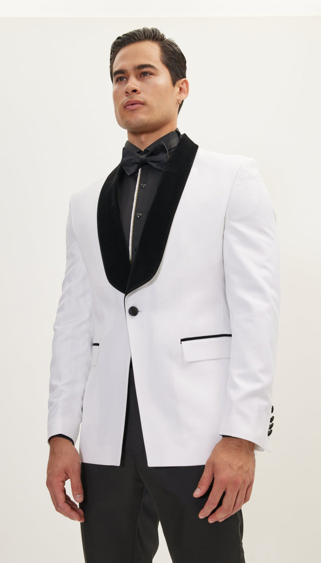 Ludlow Shawl Collar Tuxedo Jacket - White - Ron Tomson
