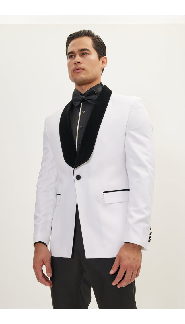 Ludlow Shawl Collar Tuxedo Jacket - White - Ron Tomson