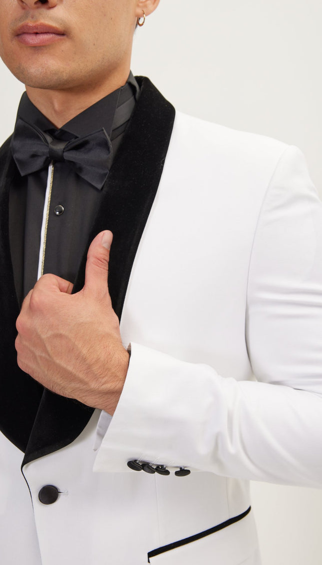 Ludlow Shawl Collar Tuxedo Jacket - White - Ron Tomson