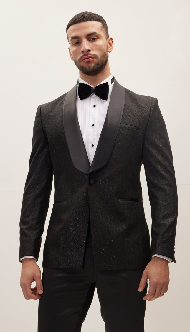 Ludlow Shawl Lapel Glitter Tuxedo Jacket - Black - Ron Tomson