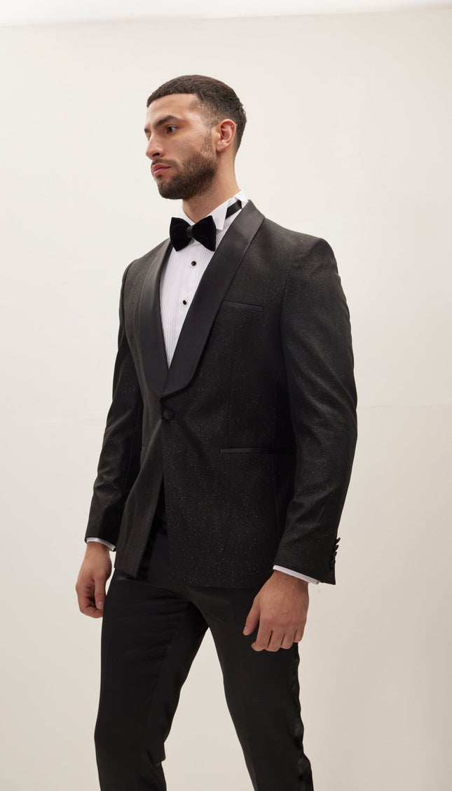 Ludlow Shawl Lapel Glitter Tuxedo Jacket - Black - Ron Tomson