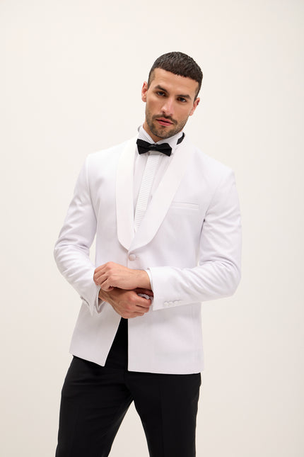Ludlow Shawl Lapel Glitter Tuxedo Jacket - White - Ron Tomson