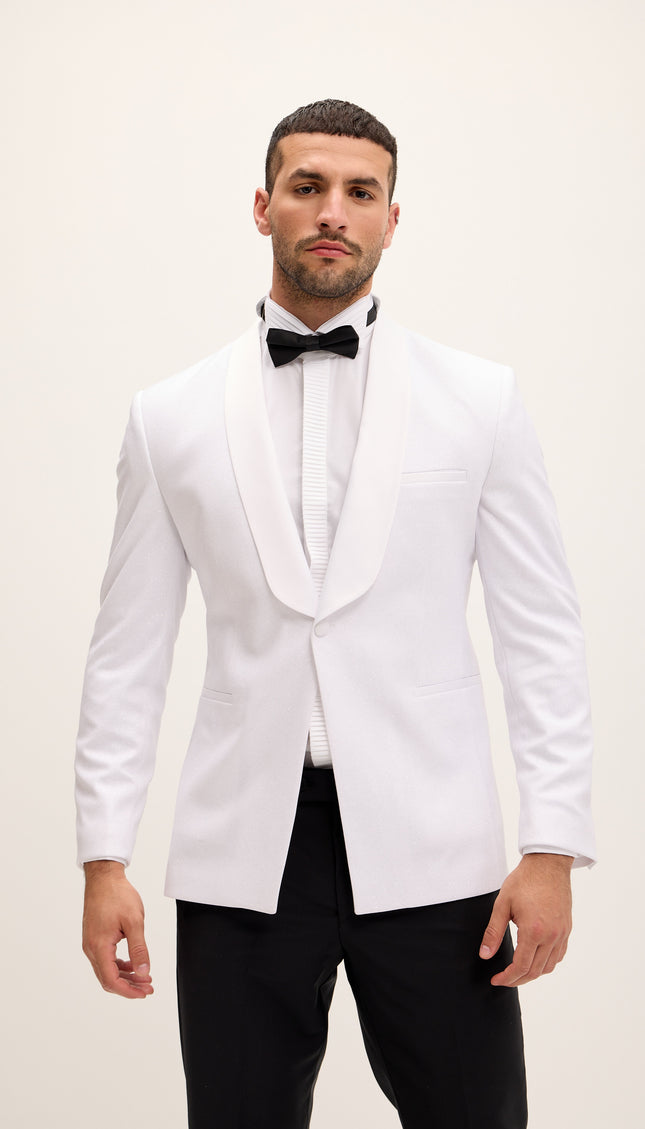 Ludlow Shawl Lapel Glitter Tuxedo Jacket - White - Ron Tomson